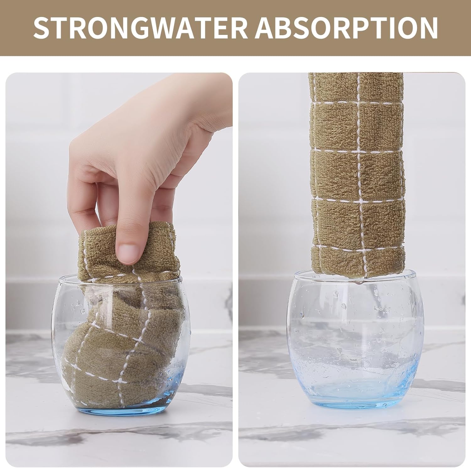 Homaxy 100% Cotton Terry Kitchen Towels(Tan, 13 x 28 inches), Checkered Designed, Soft and Super Absorbent Dish Towels, 4 Pack