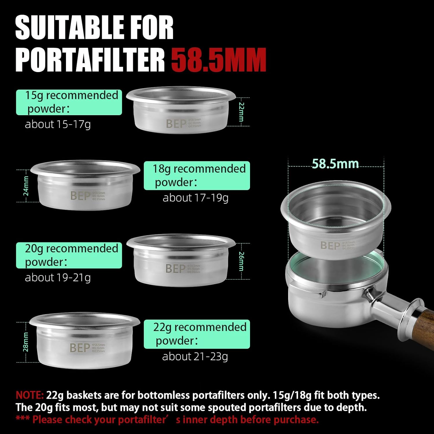 MHW-3BOMBER 58mm Espresso Filter Basket, 20g Double-layer Stainless Steel High Precision Extraction Portafilter Basket Filter Fits Most 58mm Portafilter, Ridged, FB5629-OS