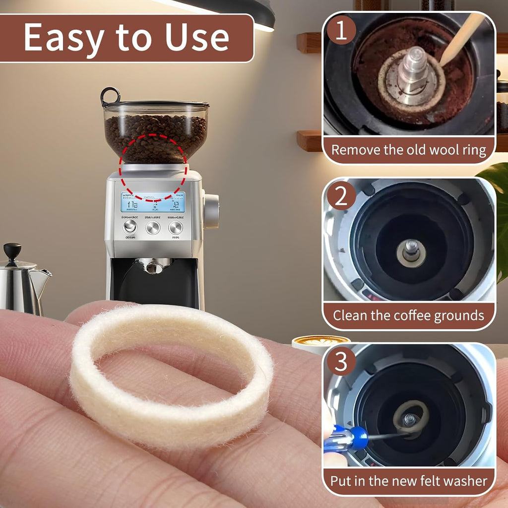 8 Pcs Felt Gasket Replacement for Breville Espresso Machine Grinders, Felt Washer Replacemen Compatible with BES870, BES878, BES880, BES980, BES990, BCG820, Wool Ring Espresso Machines Accessories