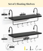 Coffee Mug Holder, Coffee Bar Shelf with Hooks Wall Mount Cup Organizer Mug Racks Pods Storage Hanger, Farmhouse Kitchen Decor, Black