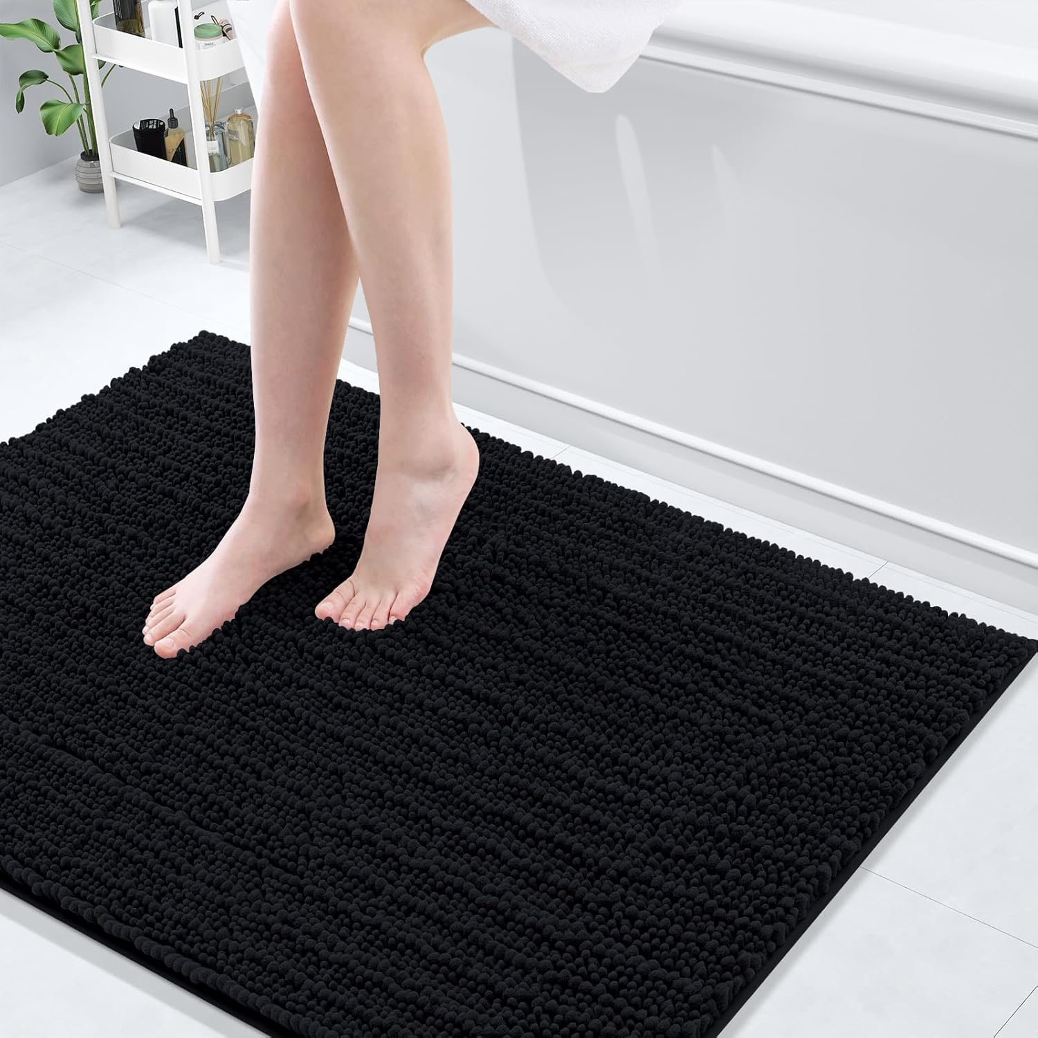 Arotive Luxury Chenille Bathroom Rug Mat, Extra Soft Thick Absorbent Shaggy Bath Rugs, Non-Slip Machine Wash Dry, Plush Bath Mats for Bathroom, Shower and Tub, 40x32, Black