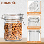 ComSaf Airtight Glass Canister with Lid Set of 6, 25oz Food Storage Jar, Mason Jars, Storage Container with Seal Wire Clamp Fastening for Kitchen Fermenting Preserving Canning Pasta Flour Cereal