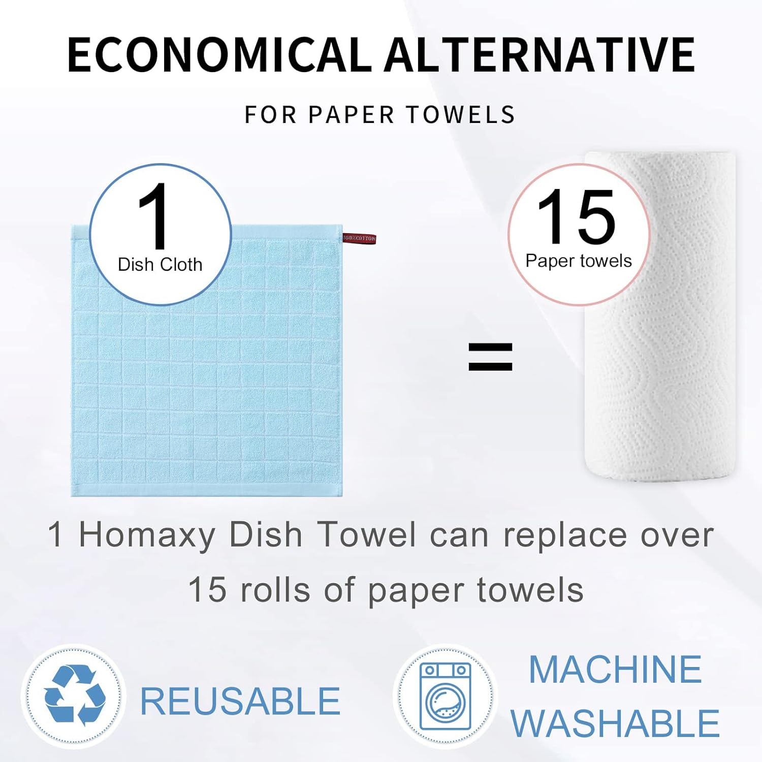 Homaxy 100% Cotton Terry Kitchen Dish Cloths, Ultra Soft and Absorbent Dish Towels for Kitchen, Suitable for Drying and Washing Dishes, 6 Pack, 12 x 12 Inches,Sky Blue