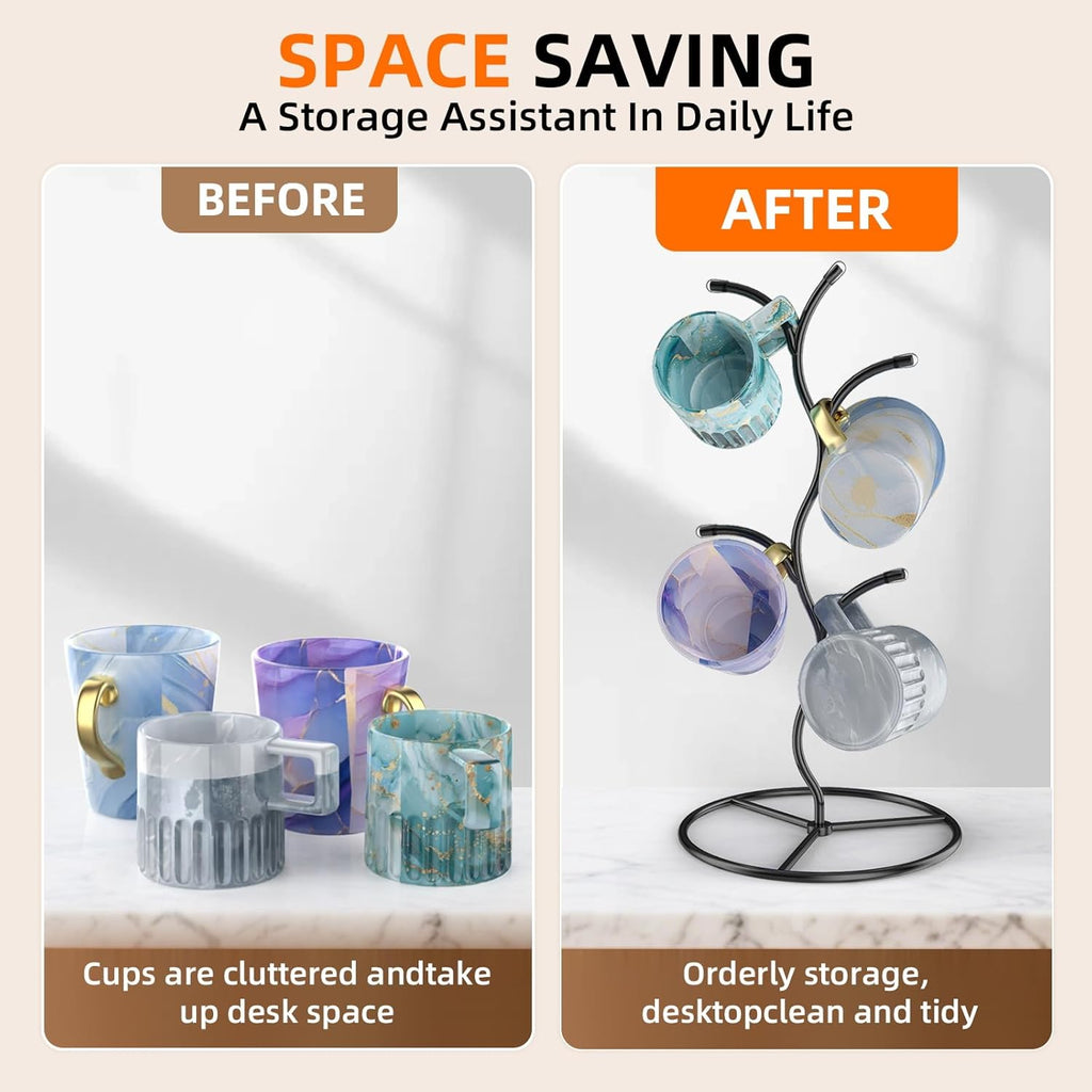 2 Pack Mug Holder, Metal Coffee Mug Holders Tree, Decorative Mug Rack, Mug Cup Tree for Kitchen Decor Organizer, Black