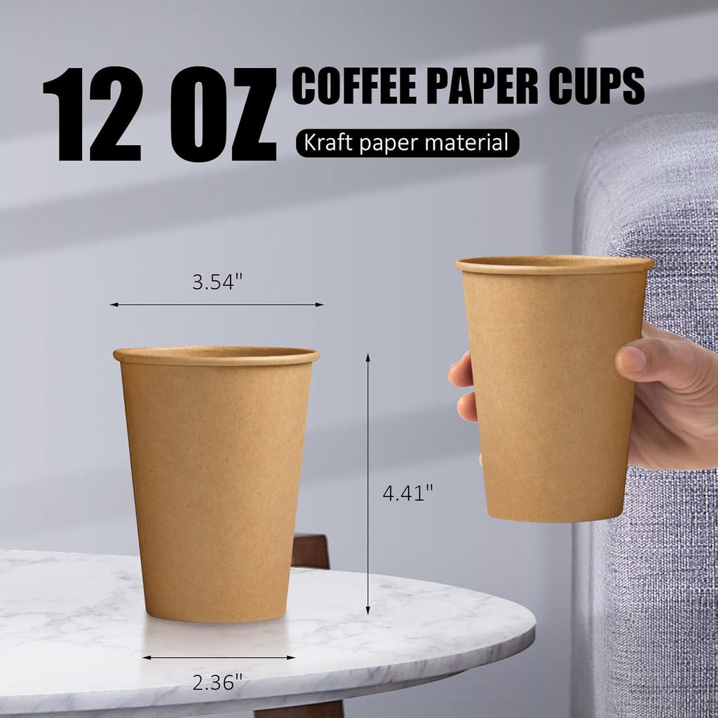 180 Pack 12 OZ Paper Cups, Brown Kraft Disposable Paper Coffee Cups 12 oz, Unbleached Paper Cups for Hot/Cold Beverage Party, Picnic, Travel, and Events.
