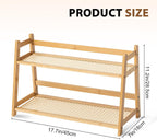 2 Pcs 17.7 Inch 2 Tier Matcha Station Shelf Bamboo Coffee Mug Stand Countertop Storage Rack, Double Layer Rattan Office Cup, Kitchen, Tea, Plant, Bar Accessories Condiment Display (Wood)