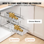 VEVOR Pull Out Cabinet Organizer, 12"W x 21"D Heavy Duty Slide Out Pantry Shelves, Chrome-Plated Steel Roll Out Drawers, Sliding Drawer Storage for Home, Inside Kitchen Cabinet, Bathroom, Under Sink