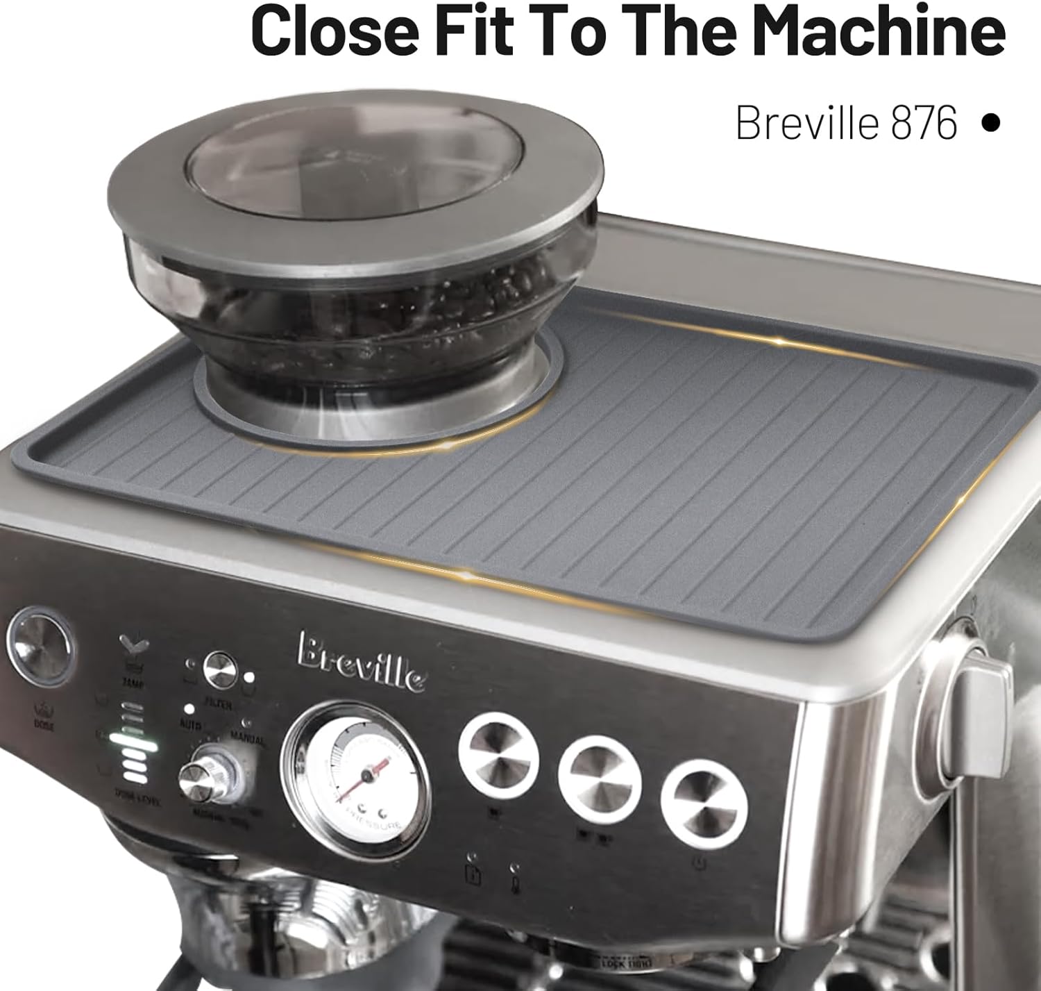 Coffee Mat for Breville 876, Espresso Tamper Mat, Food Grade Silicone Non-Slip, 10.83in x 7.48in, Waterproof Heat Resistant, Espresso Tamping Station for Espresso Machine Barista Accessories (Grey)