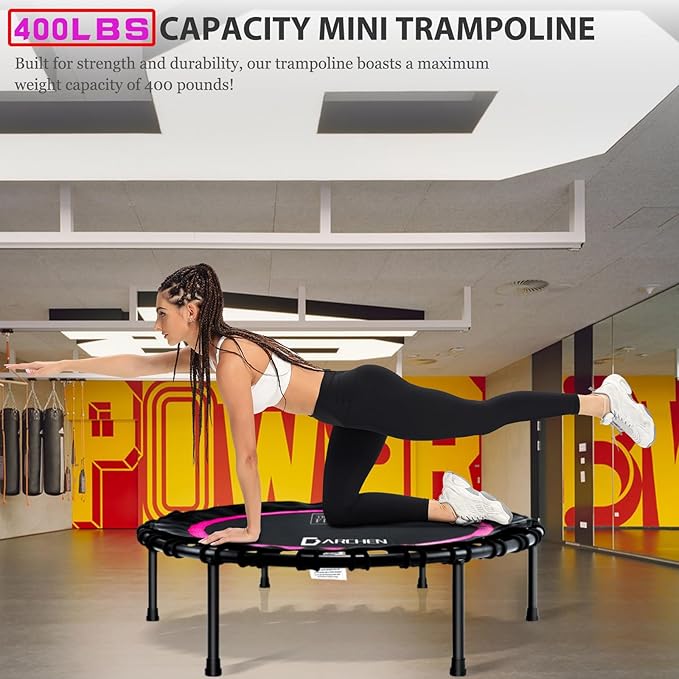 DARCHEN 400LBS Rebounder Trampoline for Adults, Indoor Mini Trampoline Silent Fitness Trampoline Small Bungee Rebounder Jumping Cardio Trainer Workout Exercise Workout with Handrail Bar [40 Inch]