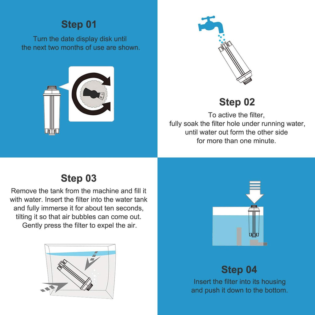 Coffee Machine Filters Replacement for DeLonghi Filter DLSC002, Water Filter Cartridges Activated Carbon Softener, Compatible with ECAM, ESAM, ETAM, BCO, EC. (Pack of 4)