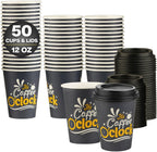 Smygoods Disposable Coffee Cups with Lids, To Go Paper Hot Cups, Coffee O'Clock Design (12 OZ, 50 Count) For Hot Beverages, Coffee, Tea, Espresso, Cocoa - Vasos Para Cafe