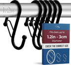 6 S-Shaped Hooks with Anti-Fall System. Anti Drop S-Shaped Hook with Safety Buckle to Prevent Falls. Heavy Duty. (Black, 4in Long (Diameter Rod<1.2in))