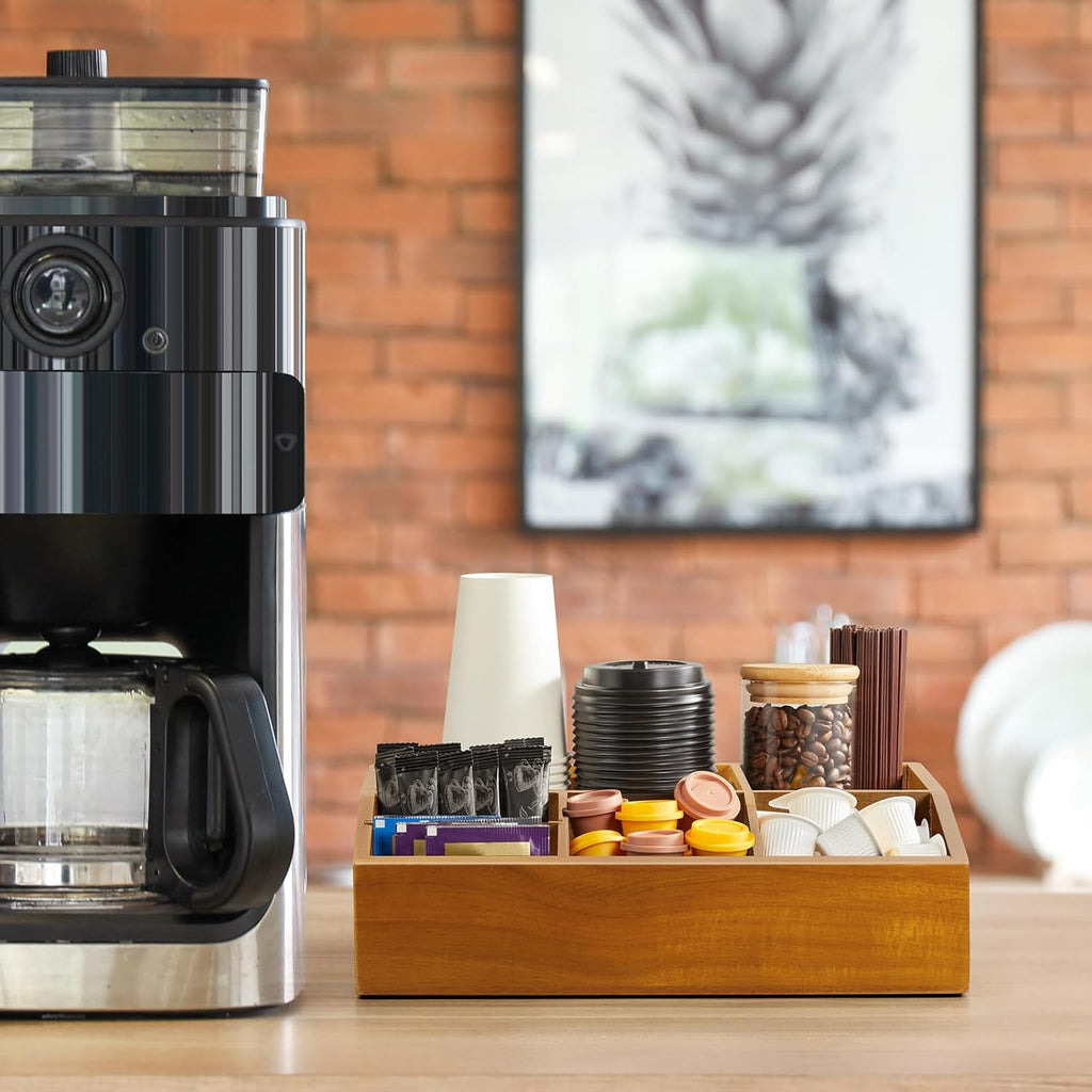 Acacia Wood Coffee Station Organizer for Countertop, Coffee Bar Accessories and Organizer, Pod Holder Storage Basket for K Cup Sugar Tea Bag