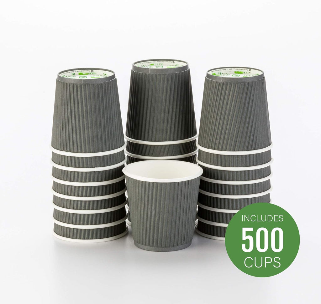 Restaurantware 4 Ounce Ripple Wall Disposable Coffee Cups, 500 Insulated Gray Paper Tumblers with Rolled Rim Design, Lids Sold Separately for Hot Drinks like Tea, Hot Chocolate and More