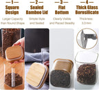 38 oz Glass Food Storage Jars with Airtight Lids, Clear Glass Jar with Bamboo Lid, Airtight Food Canister for Tea, Candy, Coffee, Sugar, Cookie, Snack. (Square| 5+6 Inch) SET of 3