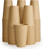 LITOPAK 100 Pack 16 oz Kraft Paper Coffee Cups for Water, Juice, and Tea, Disposable Hot Coffee Cups for Home, Restaurant, Store, and Cafe