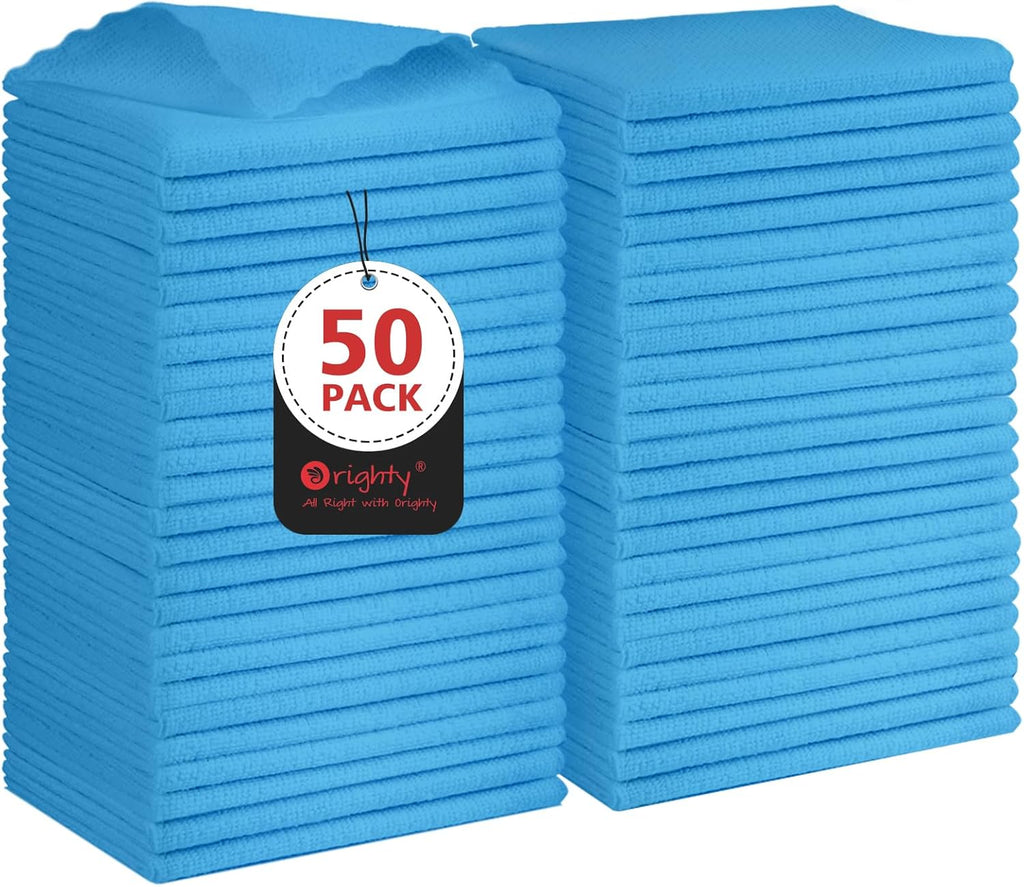 Orighty Cleaning Cloths, Shop Towels 50 Pack, Shop Rags Reusable, Microfiber Cleaning Rags Bulk for Cars, Multi-Purpose Lint Free Towels for Automotive, Mechanic, Kitchen, 11.5’’ x 11.5’’, Blue