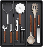 Lifewit Utensil Drawer Organizer, Expandable Cooking Silverware Tray for Kitchen Drawer, Adjustable Cutlery Flatware Holder, Plastic Spatula Tools and Gadgets Storage Divider, 3 Compartments, Black