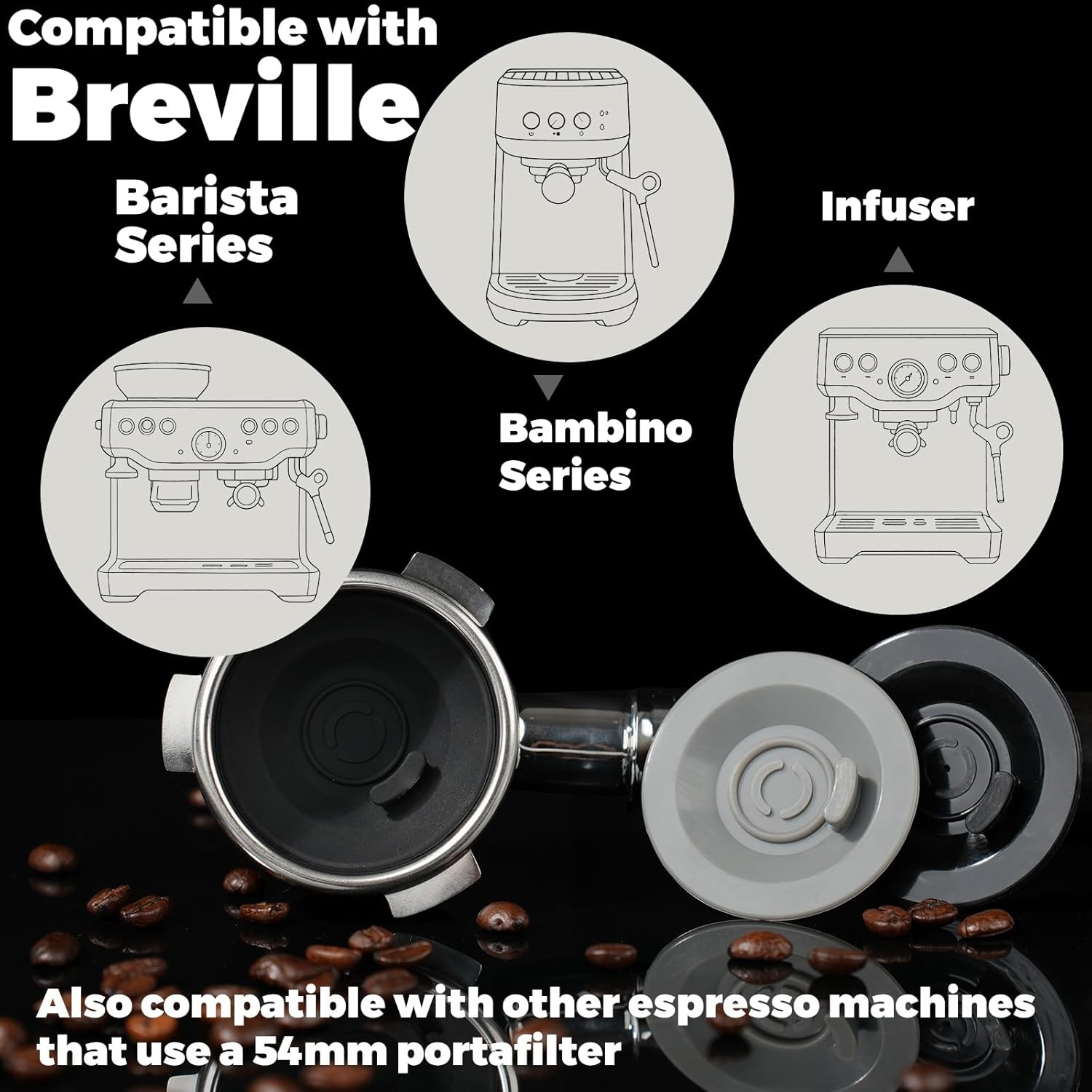 54mm Cleaning Disc Replacement for Breville Barista Espress Backflush Compatible with BES870/BES878/BES876/BES840/BES880/BES881/810/881 Espresso Machines Accessories(54mm Glossy Black (With Holes))