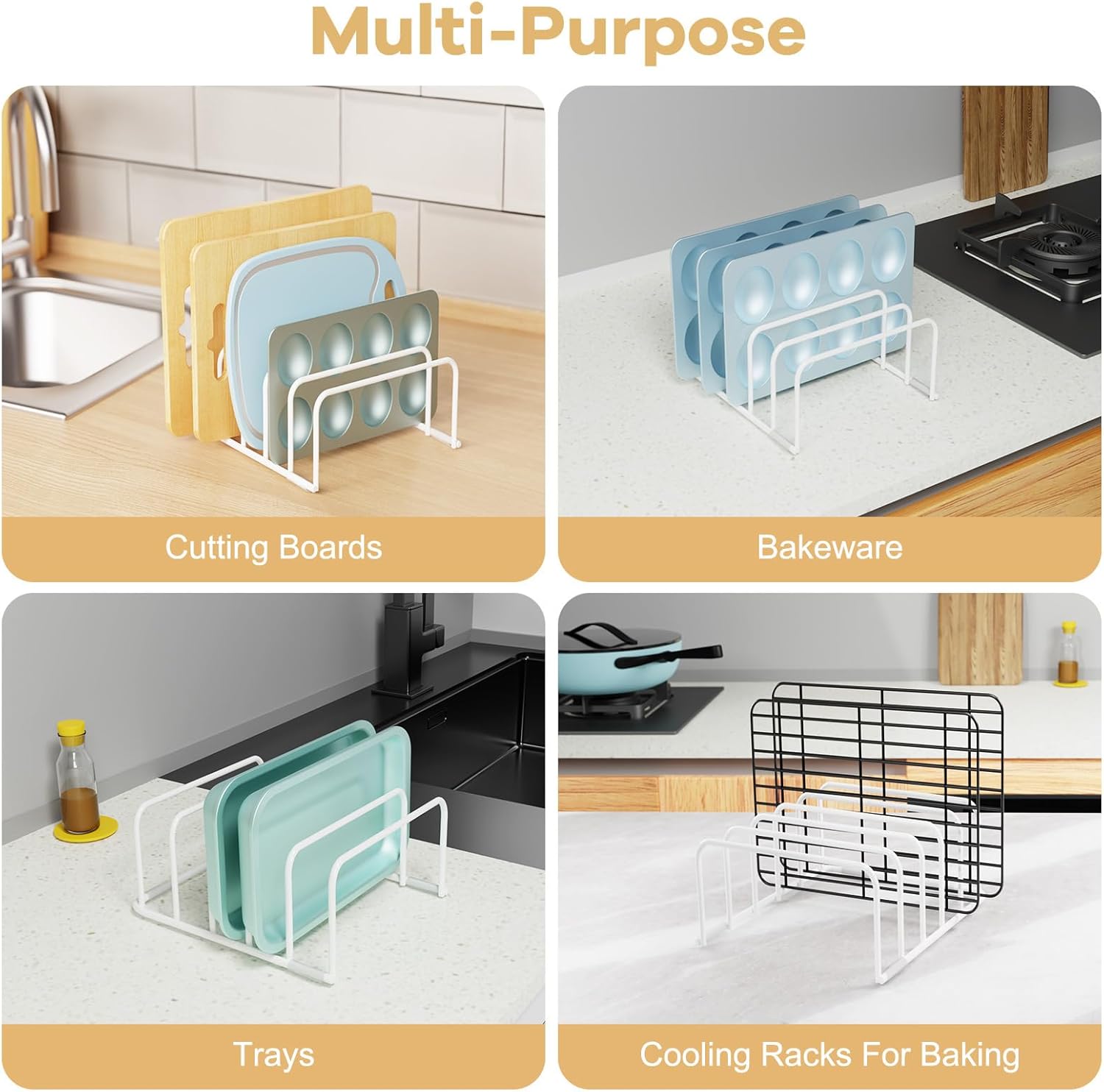 Cutting Board Organizer, 1Pcs Cutting Board Holder Rack Baking Cookie Pan Sheets Cooling Small Racks Storage Stand for Kitchen Cabinet Countertop Bakeware Storage Organizer Metal White