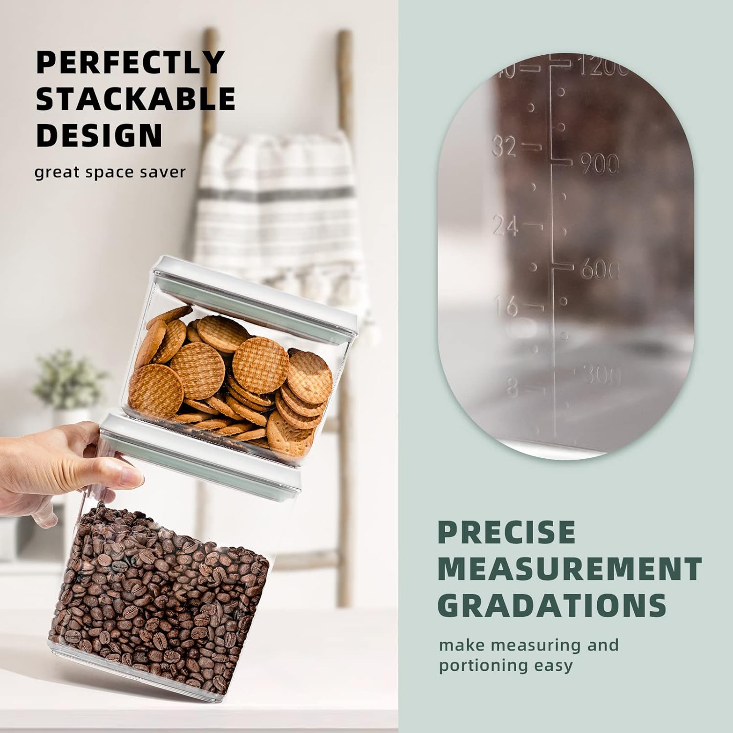 Airtight Pop Food Containers with Lids, 10 PCS Kitchen and Pantry Organization Canisters for Cereal, Dry Food, Sugar, Snack, Flour, Spaghetti