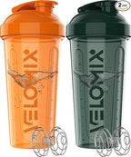 '-2 Pack- 28 oz Protein Shaker Bottles for Protein Mixes - 2x Wire Whisk | Leak Proof Shaker Cups for Protein Shakes | Protein Shaker Bottle Pack | Shakers for Protein Shakes-Green&Orange