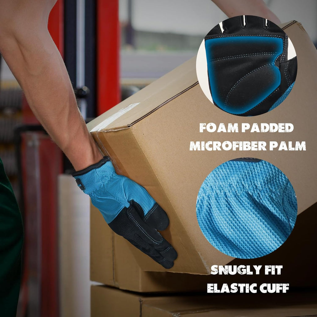 HANDLANDY Work Gloves for Men & Women, Utility Mechanic Working Gloves Touch Screen, Flexible Yard Work Gloves