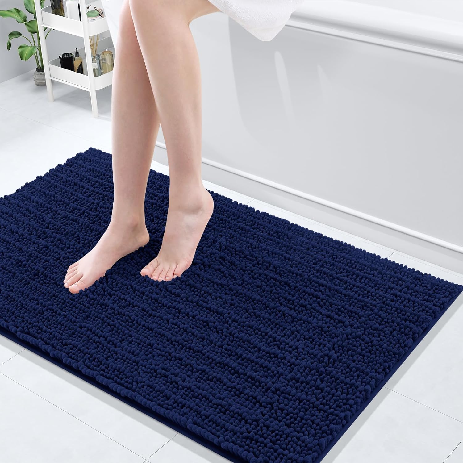 Arotive Luxury Chenille Bathroom Rug Mat, Extra Soft Thick Absorbent Shaggy Bath Rugs, Non-Slip Machine Wash Dry, Plush Bath Mats for Bathroom, Shower and Tub, 40x24, Navy