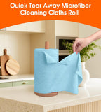 Roll of Microfiber Cleaning Cloth –100 Pack, Tear Away Microfiber Towels, Reusable, Washable, Scratch-Free, Cleaning Supplies,Kitchen Towels for Car, Home, Kitchen, Glass, Dishes(Blue)