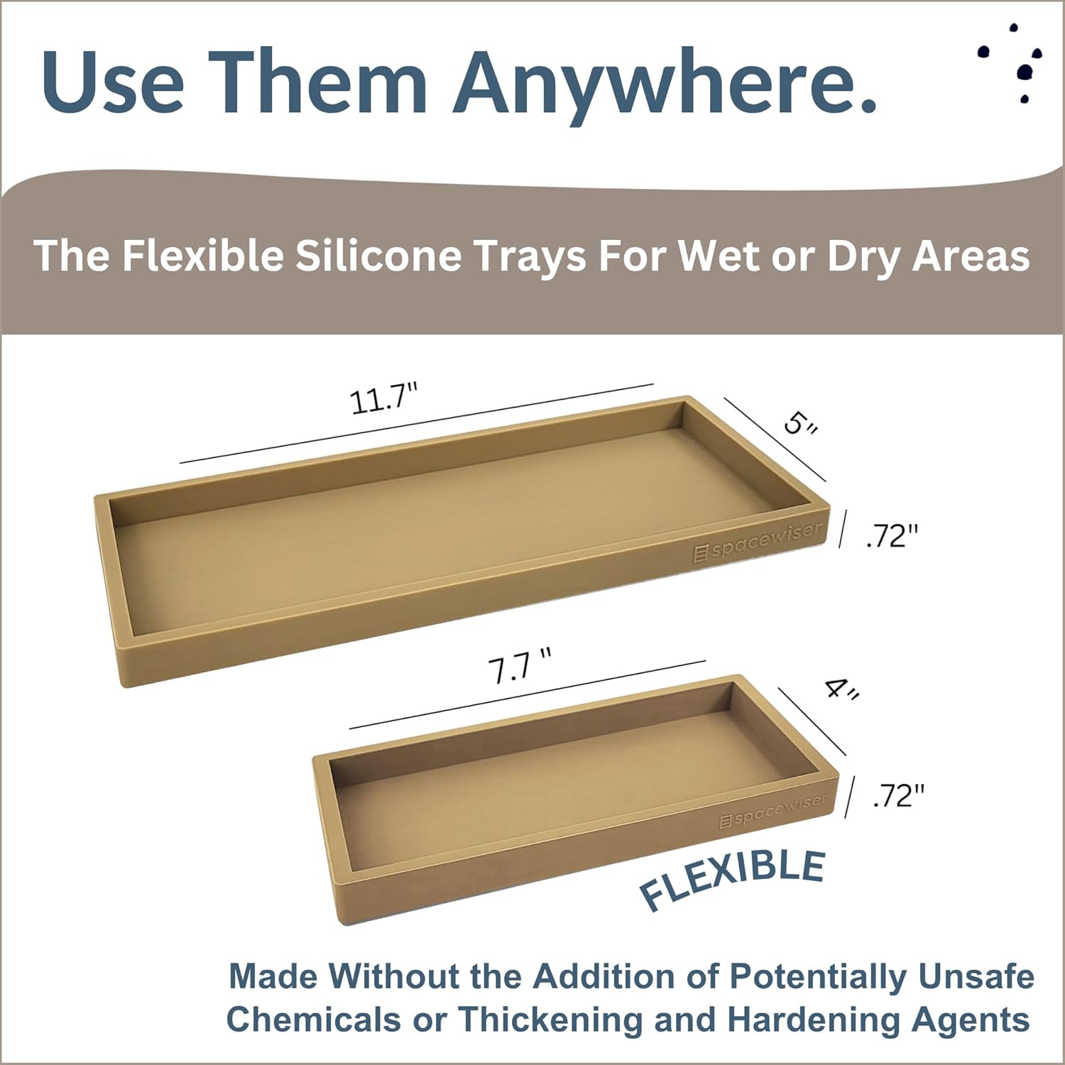 Countertop and Vanity Tray - 2 PC (11” and 7”) Shatterproof Silicone Kitchen and Bathroom Trays for Counter, Kitchen Soap Dispenser Tray, Vanity Trays for Bathroom, Perfume Key Tray