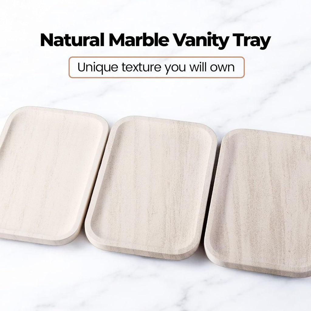 Marble Vanity Tray, Bathroom Tray Countertop, Decorative Dresser Organizer, Perfume, Jewelry Holder, Beige Stone Serving for Kitchen Sink Storage(MOCA Cream)