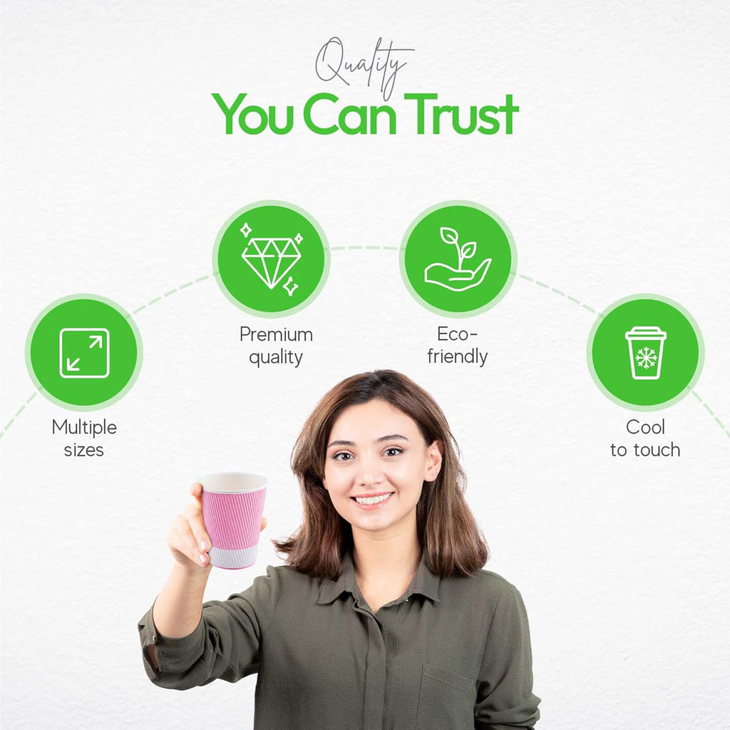 Restaurantware-12 Ounce Disposable Coffee Cups, 500 Ripple Wall Hot Cups For Coffee - Lids Sold Separately, Rolled Rim, Light Pink Paper Insulated Coffee Cups, For Hot Coffee, Tea, And More