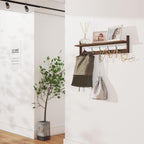 BAMEOS Wall Mounted Coat Rack with Adjustable Easy Install, Rust Proof, Brown Wooden Material, 28.9 Inch Length