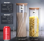 66 oz Glass Food Storage Jars with Airtight Lids, Tall Clear Glass Jar with Bamboo Lid, Airtight Food Canister for Pasta, Candy, Coffee, Sugar, Cookie, Snack. (Round | 10+11 Inch)