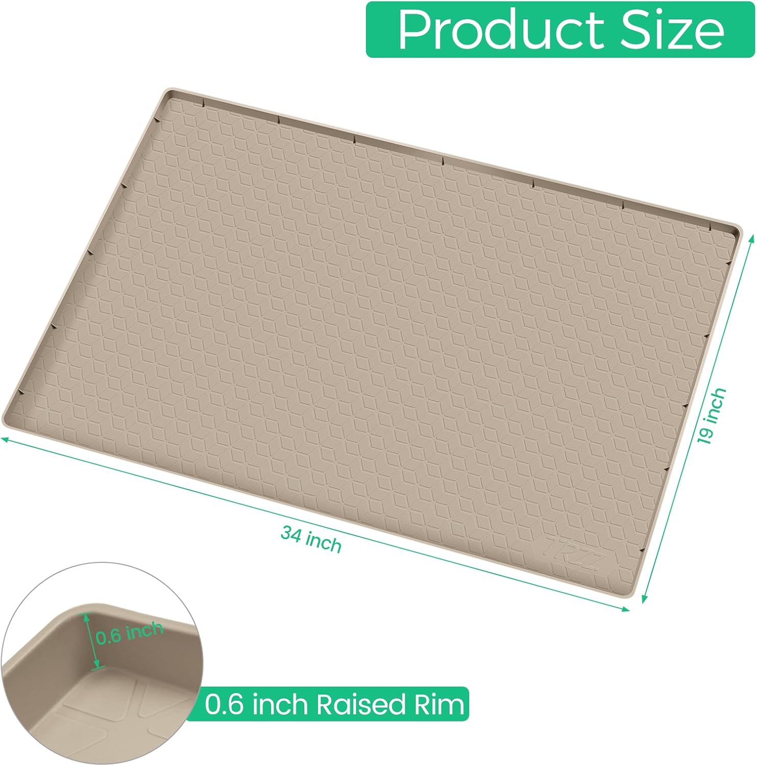 TRZZ Silicone Waterproof Under Sink Mat 34" x 19", Drip Tray and Cabinet Liner for Kitchen and Bathroom, Prevents Water Damage and Organizes Cabinets (Khaki)
