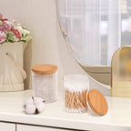 2 Pack Glass Qtip Holder Dispenser Set - Apothecary Jars with Lids - Vanity Makeup Organizer and Bathroom Canister Storage Organizer for Cotton Ball, Swab, Round Pads,Floss