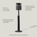 Ionic Bottle Brush, Magnetized to Stand Upright, Stainless Steel with Replaceable Head, Onyx/Black