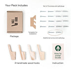 Wall Hooks - Set of 4 - Dark Walnut or Light Ash Wood Coat Hooks for Hanging Hat, Purse, Backpack, Bag, Jacket. Modern Farmhouse Decor for Wall and Practical Entryway Hooks (Ash Wood)