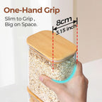 ComSaf 1.2 Qt Rectangle Glass Storage Containers with Lids, Glass Jars with Bamboo Lids, Clear Food Storage Jar, Sugar Coffee Containers, Pantry Container for Pasta Tea Candy Nut