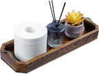MyGift Wooden Vanity Tray, Rustic Burnt Solid Wood Toilet Tank Tray - Decorative Octagonal Cosmetic Organizer with Antique Metal Handles