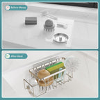 StorageRight 4-in-1 Sponge Holder for Kitchen Sink, Kitchen Organizers and Storage with Adhesive Hook & Suction Cups, Rustproof Sink Caddy for Kitchen Decor, Kitchen Sink Organizer - Silver