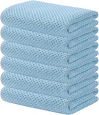 Kitinjoy 100% Cotton Waffle Weave Kitchen Towels (13 X 28 Inches, Sky Blue), 6-Pack Super Soft and Absorbent Dish Towels for Drying Dishes, Kitchen Hand Towels