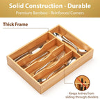 Umilife Bamboo Kitchen Drawer Organizer, 11 Inch Silverware Utensils Tray Holder with Grooved Dividers, 2.4" High Wood Caddy for Flatware Cutlery Knives