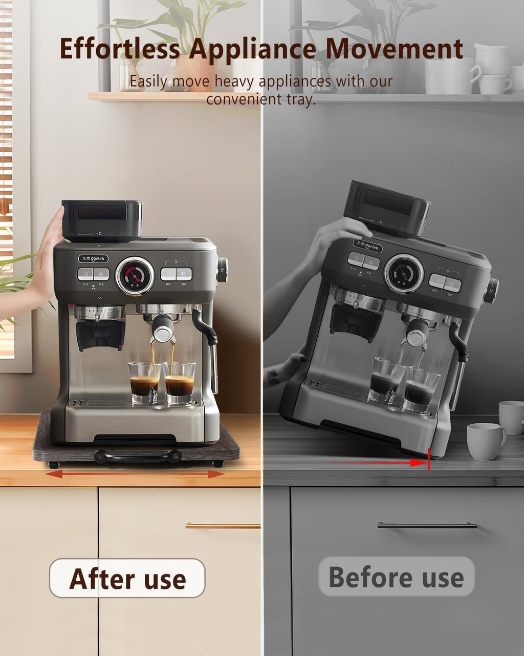 Appliance Slider, Sliding Tray for Coffee Maker, Coffee Pot Slider for Countertop, Kitchen Appliance Rolling Tray with Rubber Wheels,Large - Long, Deep Gray (12.5” x 16”)