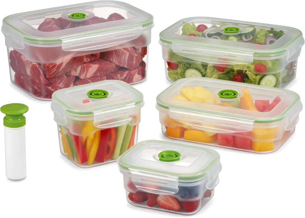 Lasting Freshness 11 piece Vacuum Seal Food Storage Containers with Vacuum Pump, Airtight and Leak Proof, Vacuum Sealed Food Storage Containers, Meal Prep Containers, Keep Food Fresh up to 5 X Longer