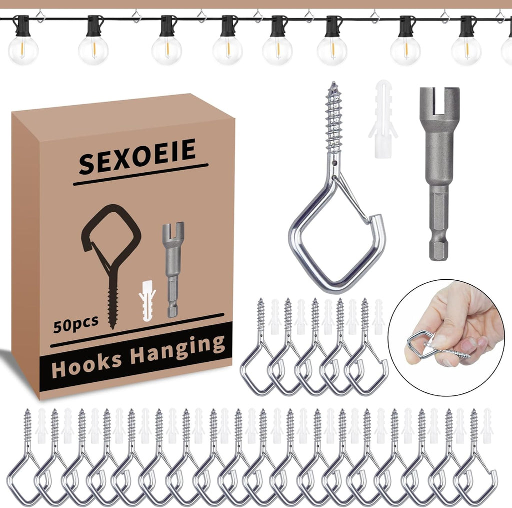 50 PCS Sliver Eye Screw Hooks for Hanging Heavy Duty with Safety Buckle.Metal Ceiling Hooks for Hanging Plants Cup Wind Chime Bird Feeders Patio Lights at Indoor&Outdoor
