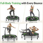BCAN 51" Octagonal Mini Trampoline, Max Load 450 LBS Fitness Trampoline with T-Adjustable Handle Bar, Silent Bungees, Larger, More Stable, Quieter Exercise Rebounder for Adults Indoor/Garden Workout