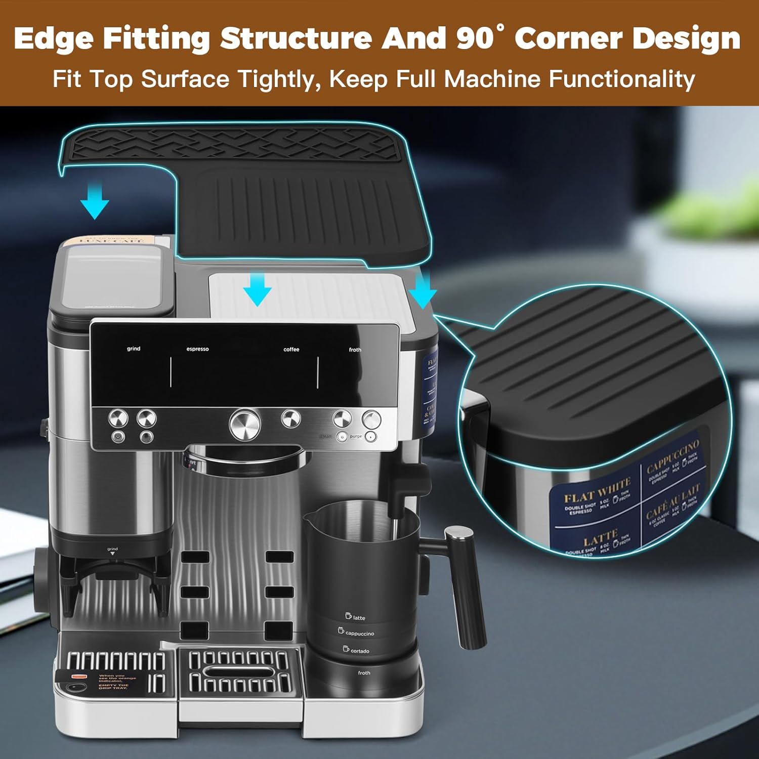 Top Mat for Ninja Luxe Cafe Espresso Machine ES601 – Protect Top Surface Food Grade Silicone Tamping Mat for Ninja luxe Cafe Accessories – Waterproof Non-Slip Espresso Tamper Mat Black