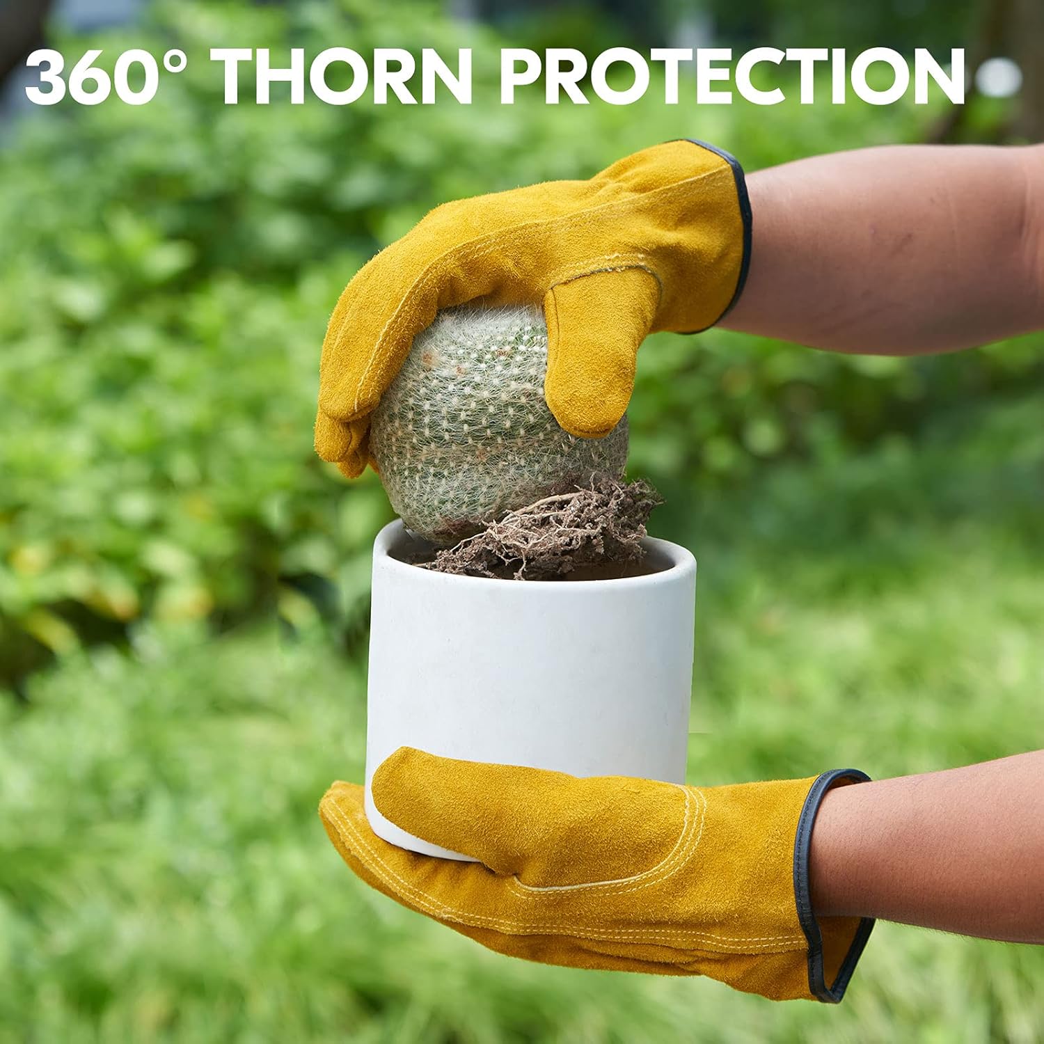 Vgo... 1-Pairs Unlined Cowhide Split Leather Work and Driver Gloves, for Heavy Duty, Truck Driving, Warehouse, Gardening, Farm (Size L, Gold, CB9501)