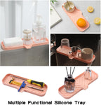 Silicone Bathroom Soap Dishes with Drain Spout-Bathroom and Kitchen Sink Organizer,Sponge Holder,Dish Soap Tray,Perfect for Dispenser,Scrubber,Bottle,Cup on Sink or Counter-Pink 12"×4"